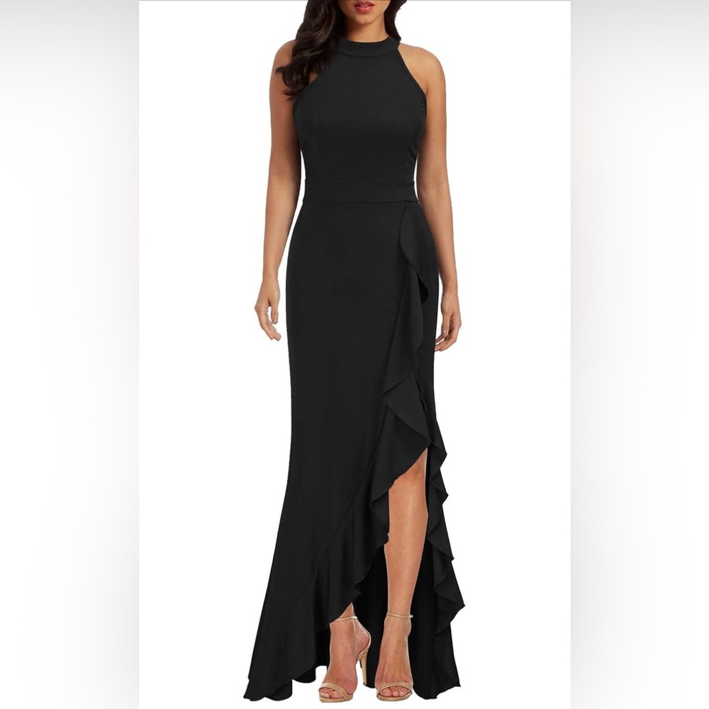 WOOSEA womens high neck split bodycon mermaid long cocktail dress size XLARGE